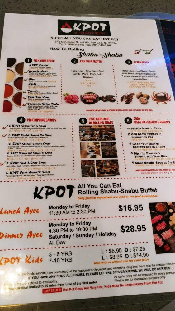 Carta del restaurante KPOT AYCE Rolling Hot pot, Fort Lee
