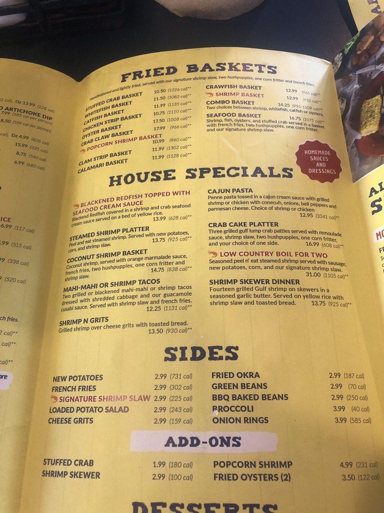 Menu at Shrimp Basket restaurant, Panama City Beach, Front Beach Rd