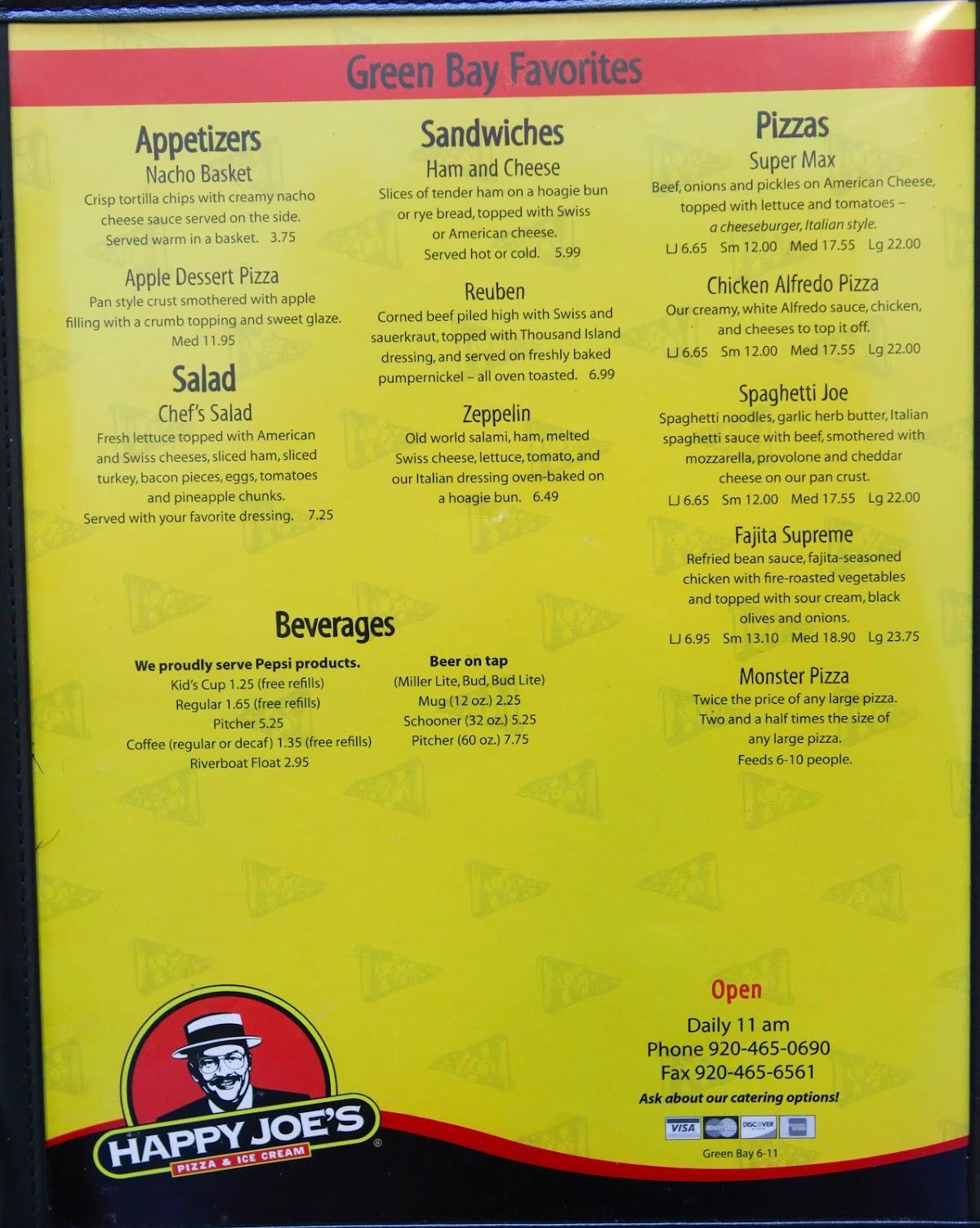 Menu at Happy Joe's Pizza & Ice Cream Green Bay pizzeria, Green Bay