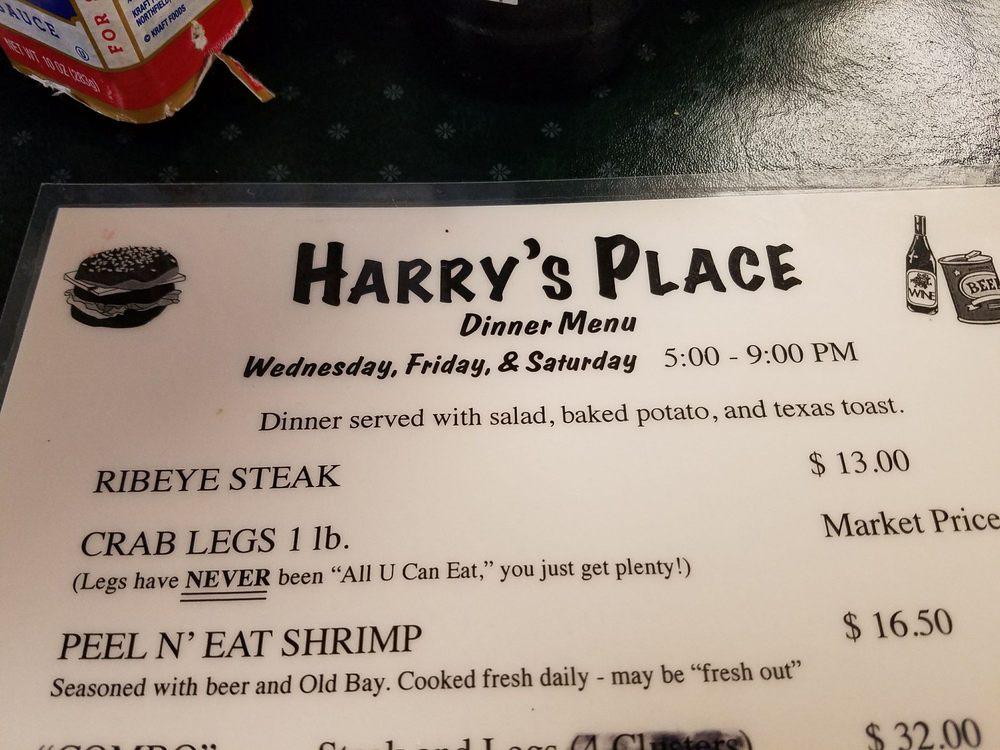 Menu at Harry's Place steakhouse, Elkin
