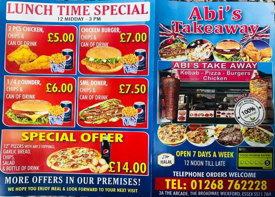 Menu at Abi's Takeaway fast food, Wickford