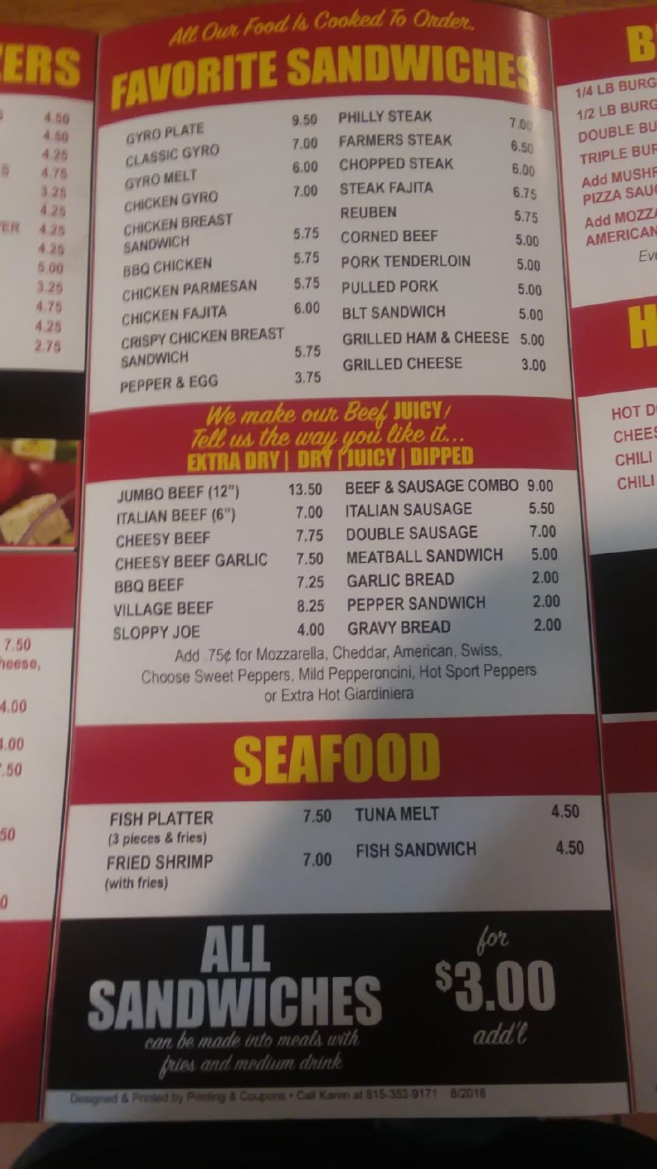 Menu at Beef Village restaurant, Woodstock