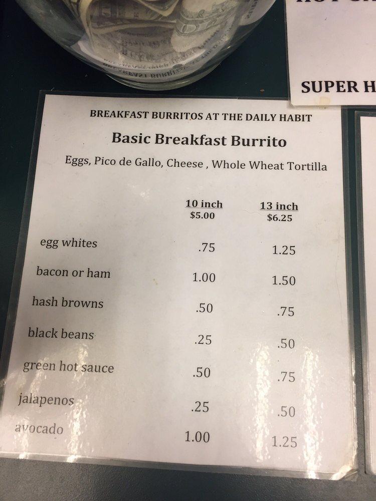 Menu at Daily Habit cafe, San Francisco, 1 Maritime Plz