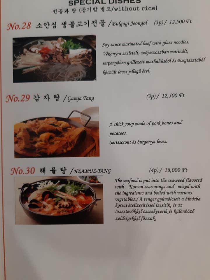 Menu at Bibimbap Korean Restaurant, Budapest