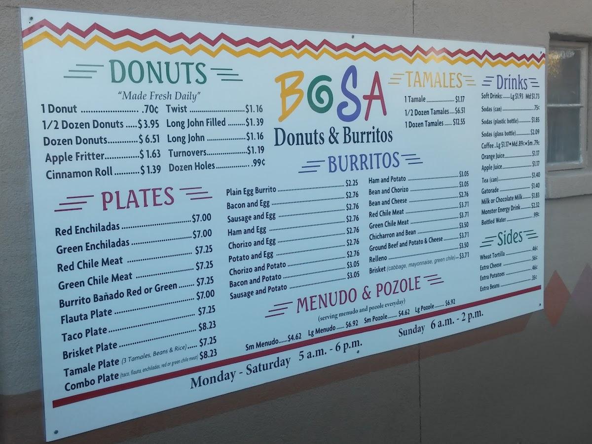 Menu at Bosa Donuts & Burritos restaurant, Las Cruces