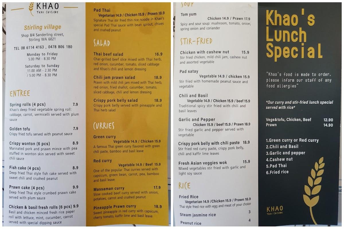 Menu At Khao Thai Cuisine Restaurant Stirling 5436