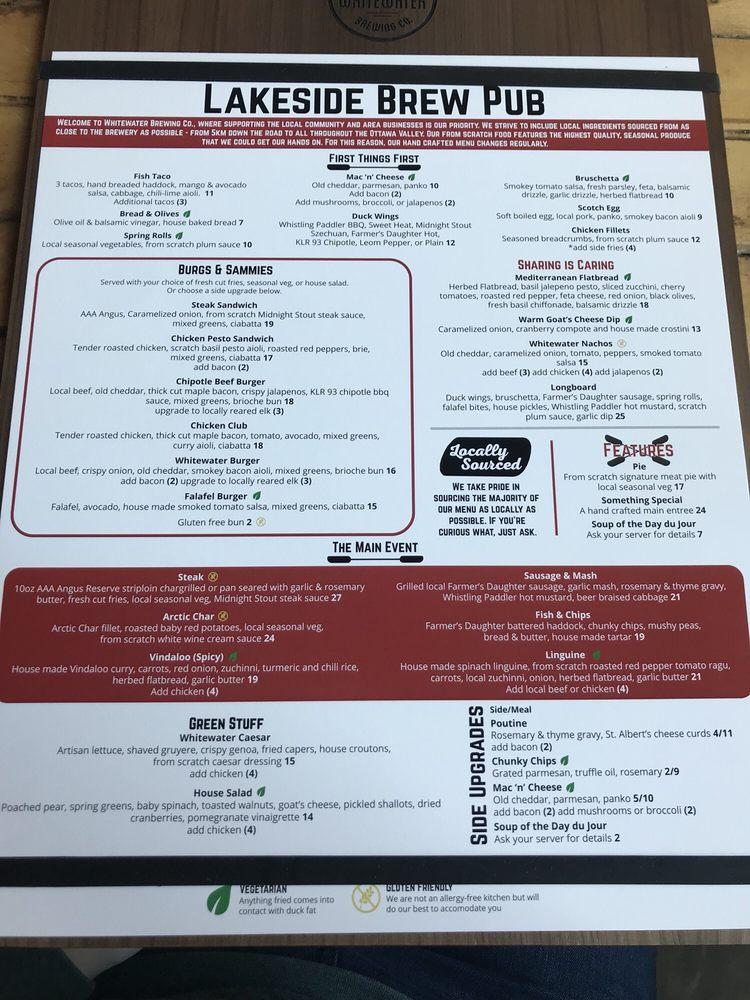 Menu at Whitewater Brewing pub & bar, Cobden
