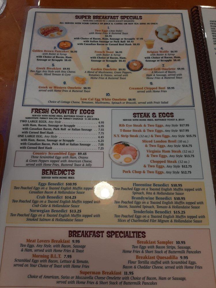 Menu at Brandywine Diner restaurant, Wilmington