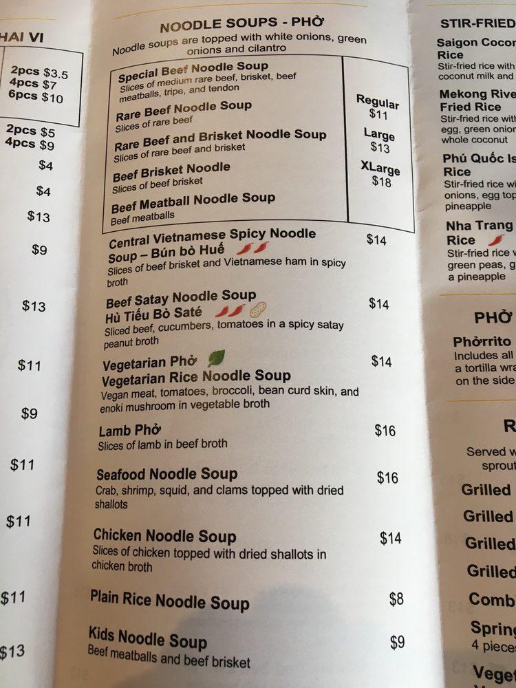 Menu at Miss Saigon Vietnamese Noodle House restaurant, Edmonton