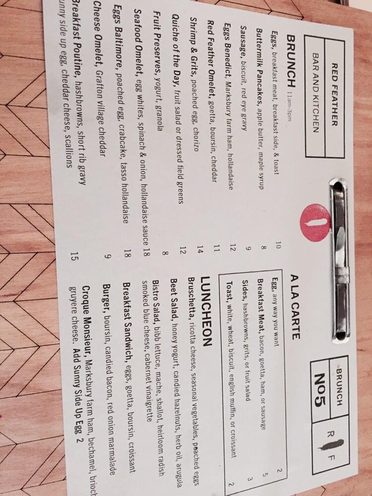 Menu at Red Feather Kitchen restaurant, Cincinnati