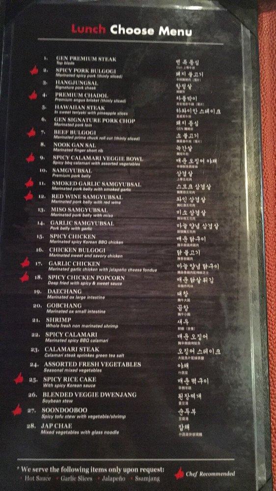 Carta de Gen Korean BBQ House, Cerritos, South St