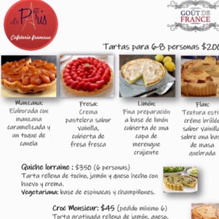 Menu at Le Petit Paris Cafetería Francesa, Cuernavaca