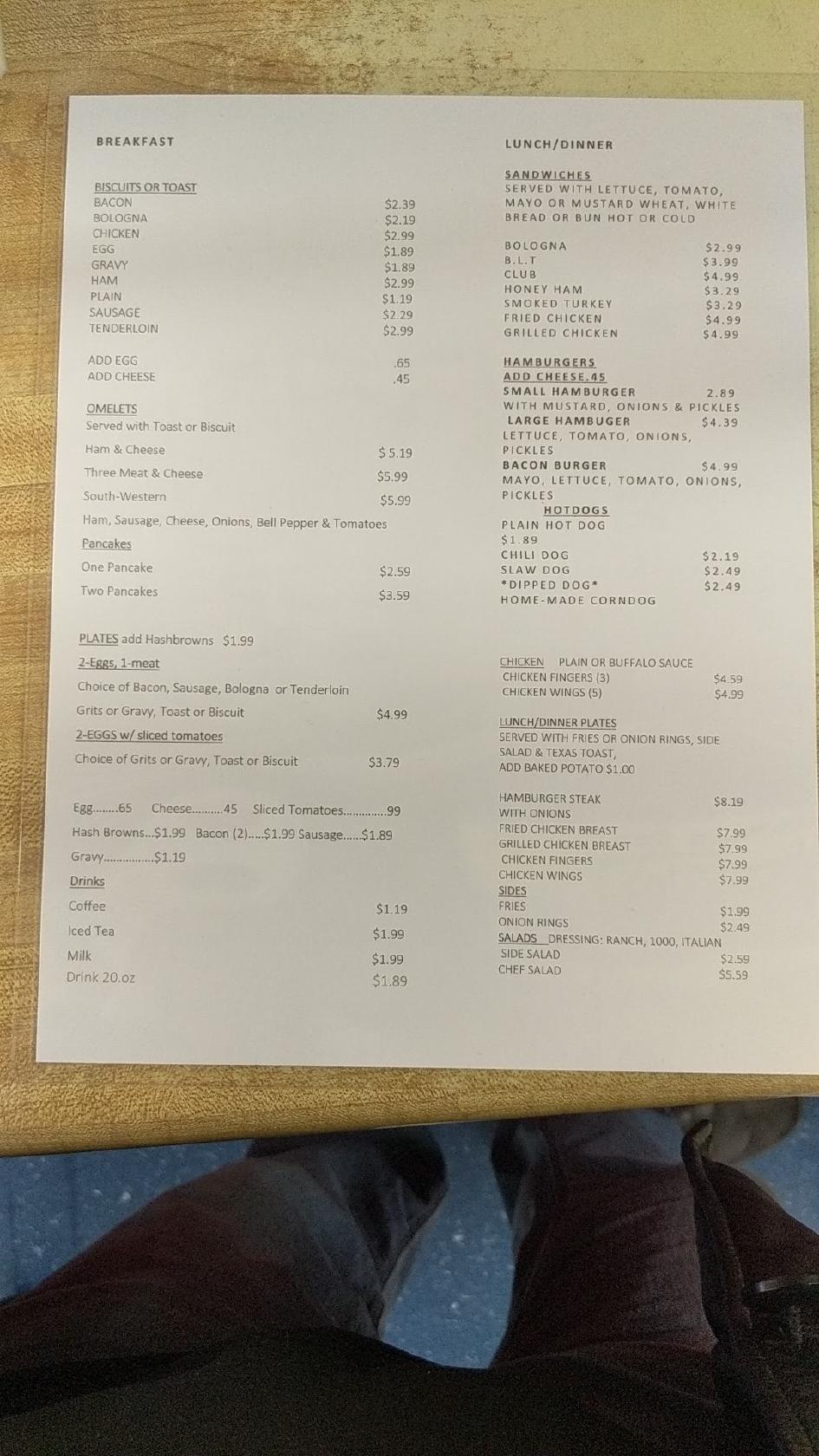 Menu at Butter and Egg Diner restaurant, USA