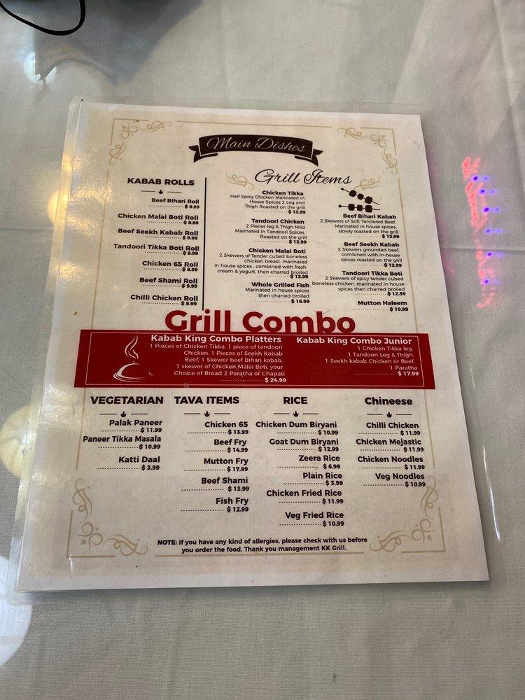 Menu at Kabab King Grill Devon Fine Dinning restaurant, Chicago