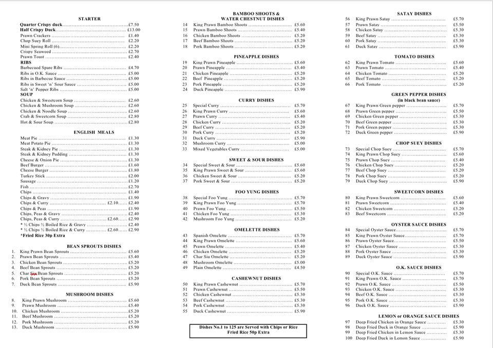Menu at Ree Ming fast food, Oldham, 369 Oldham Rd