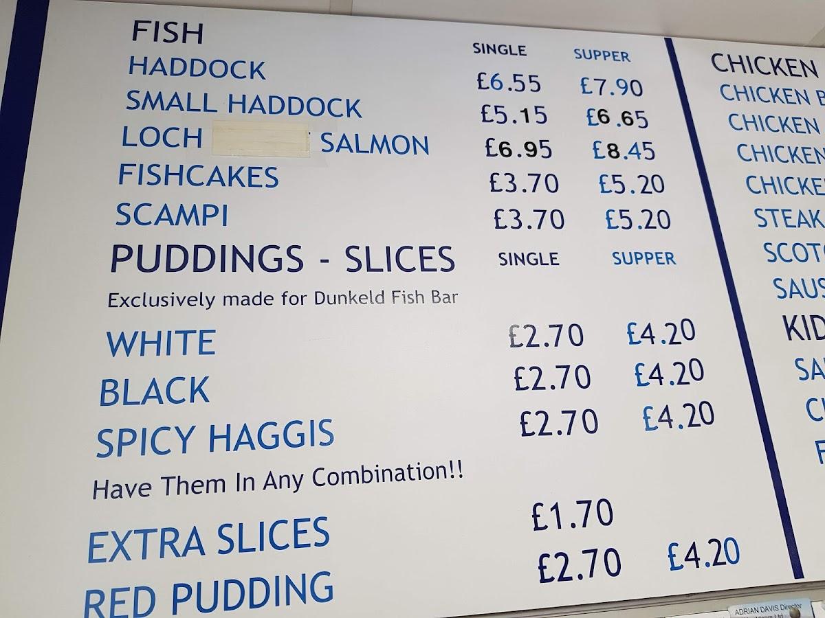 Menu at Dunkeld Fish Bar, Dunkeld