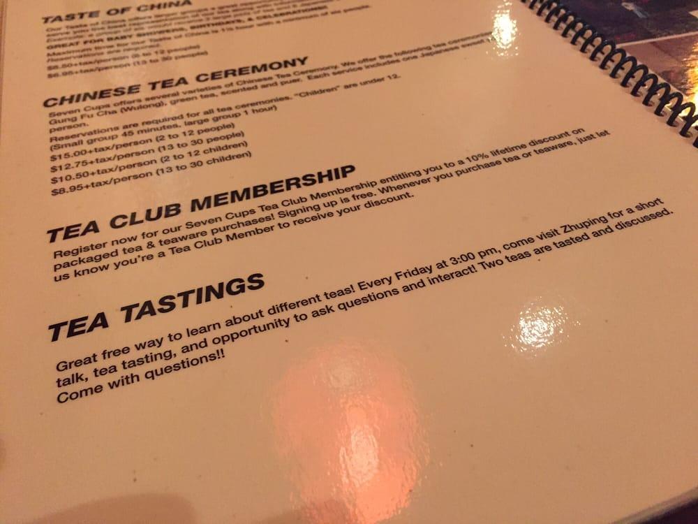 Menu at Seven Cups restaurant, Tucson