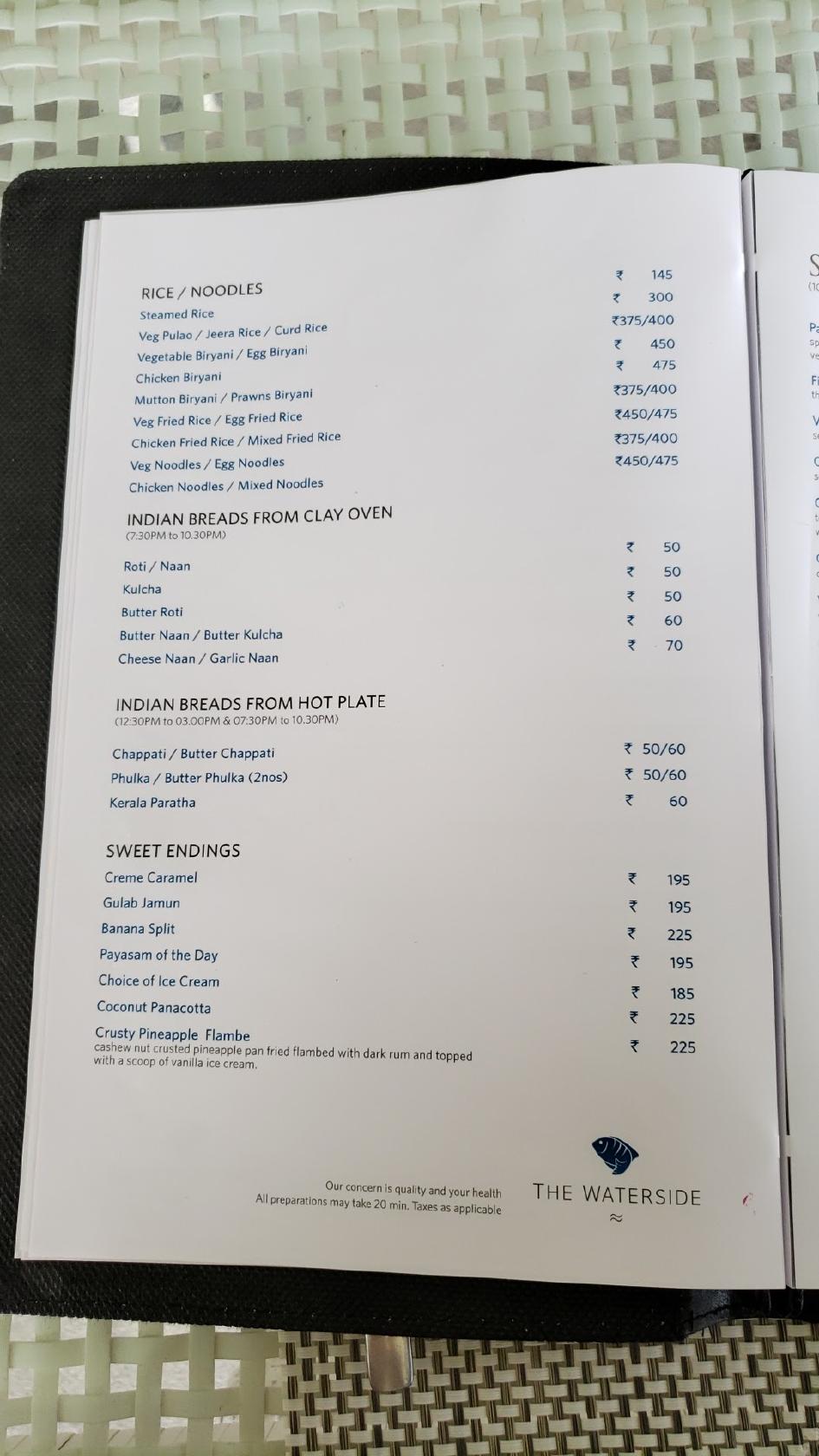 Menu at Karma Chakra - The Waterside Restaurant, Kumarakom