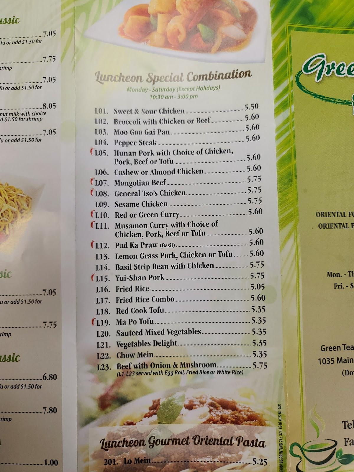Menu at Green Tea Noodle & Oriental Cuisine restaurant, Stevens Point