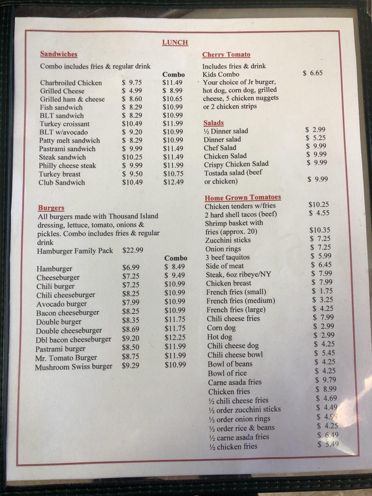 Menu at Mr. Tomato restaurant, California City
