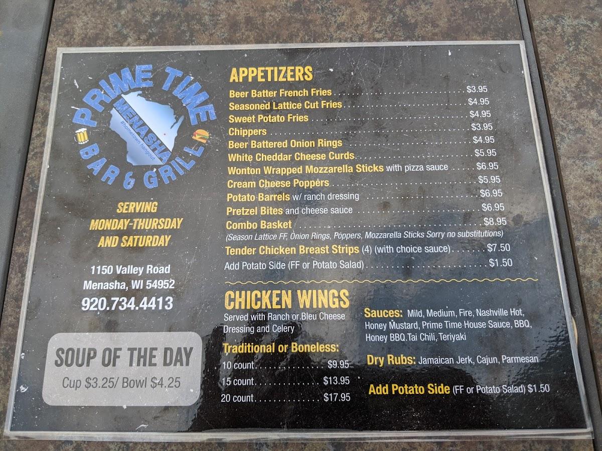 Menu at Prime Time Bar And Grill, Menasha