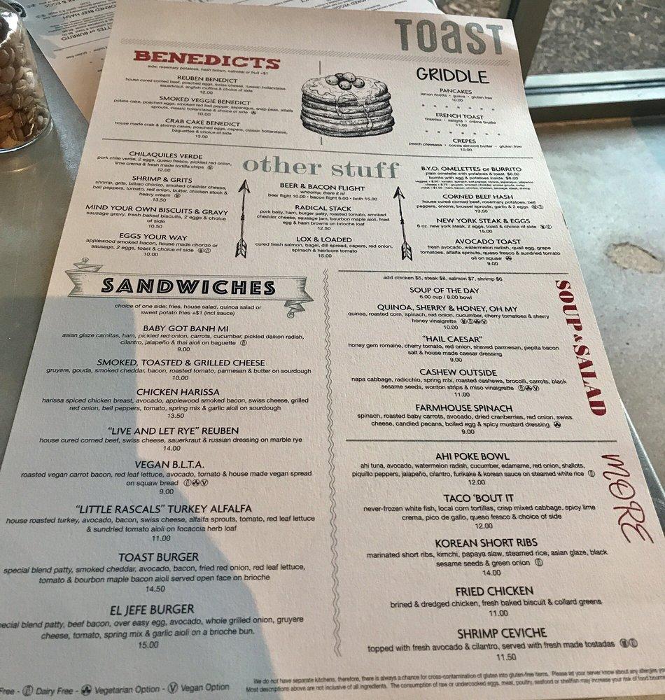 Menu at TOAST TEMECULA restaurant, Temecula