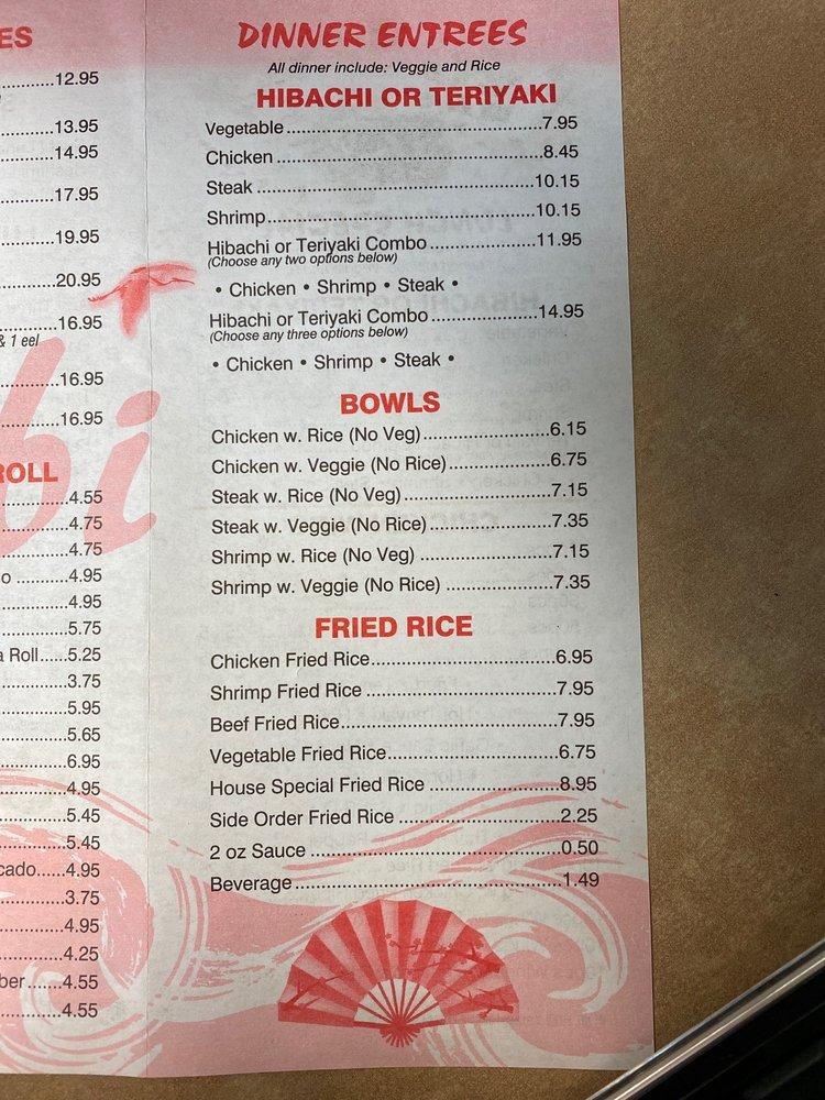Menu at Wasabi restaurant, Orangeburg