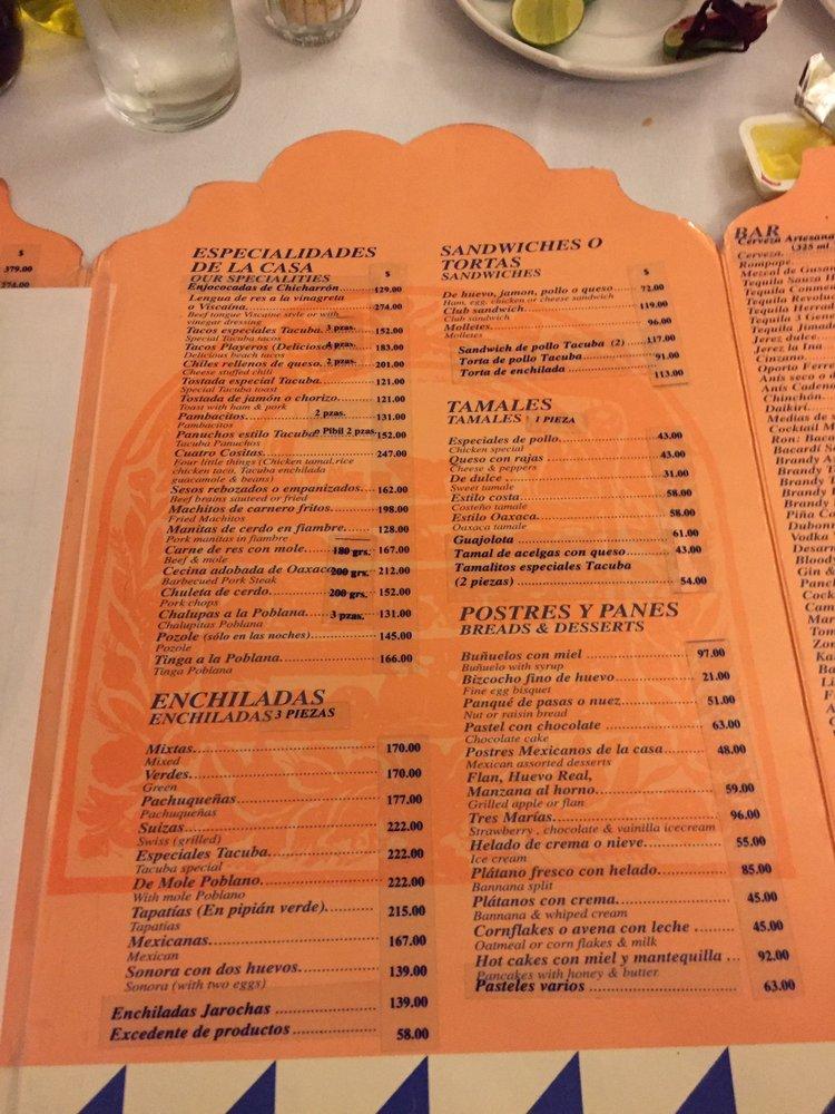 Menu at Café De Tacuba, Mexico City, C. de Tacuba 28