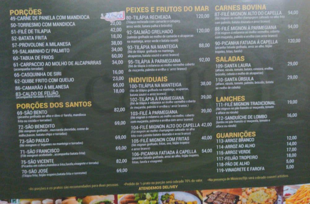 Capella do Chopp cardápio