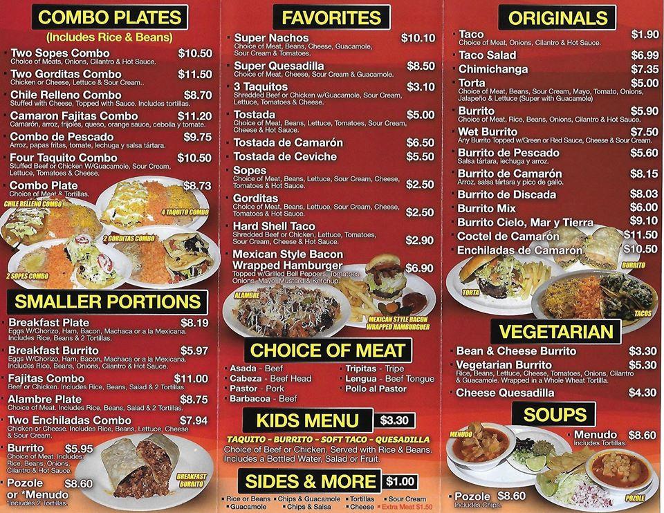 Menu at Los 6 Hermanos restaurant, Bernalillo