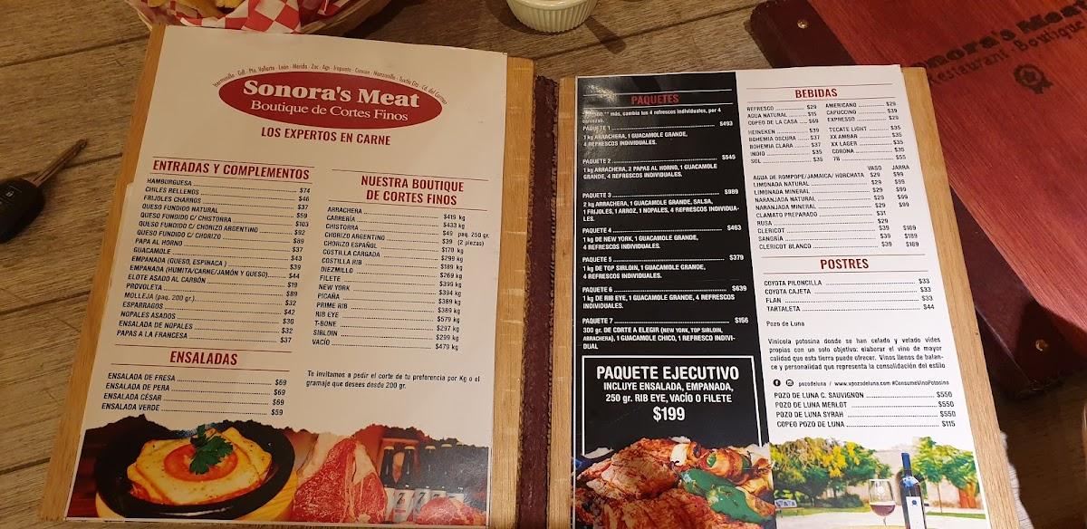 Carta del restaurante Sonora's Meat San Luis Potosí, San Luis Potosi
