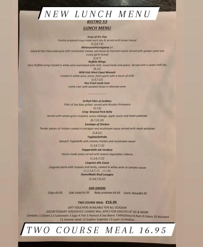 Menu at Bistro 53 Maynooth restaurant, Maynooth, Main St