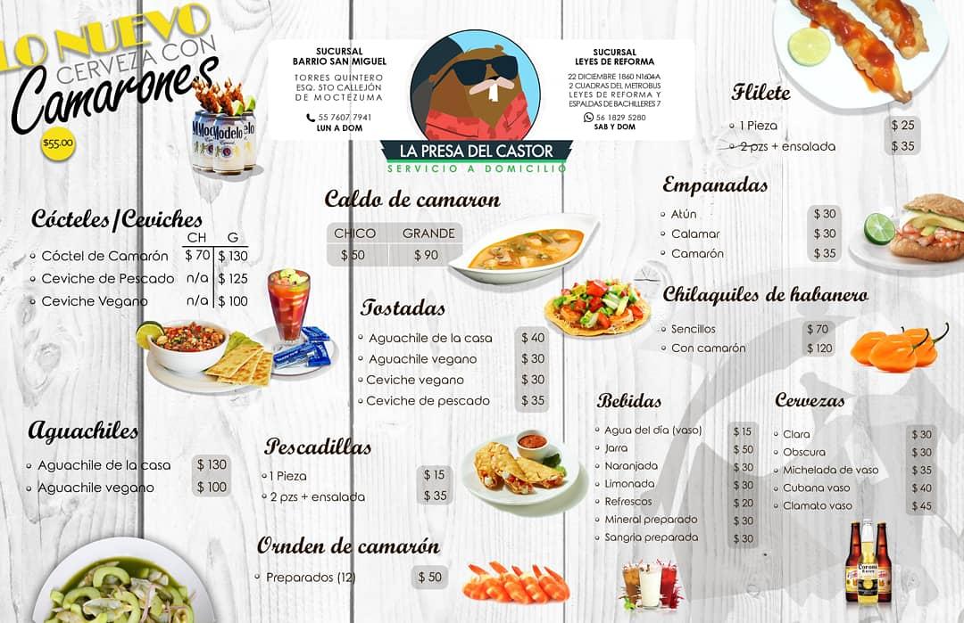 Menu at Ceviche La Presa Del Castor restaurant, Mexico