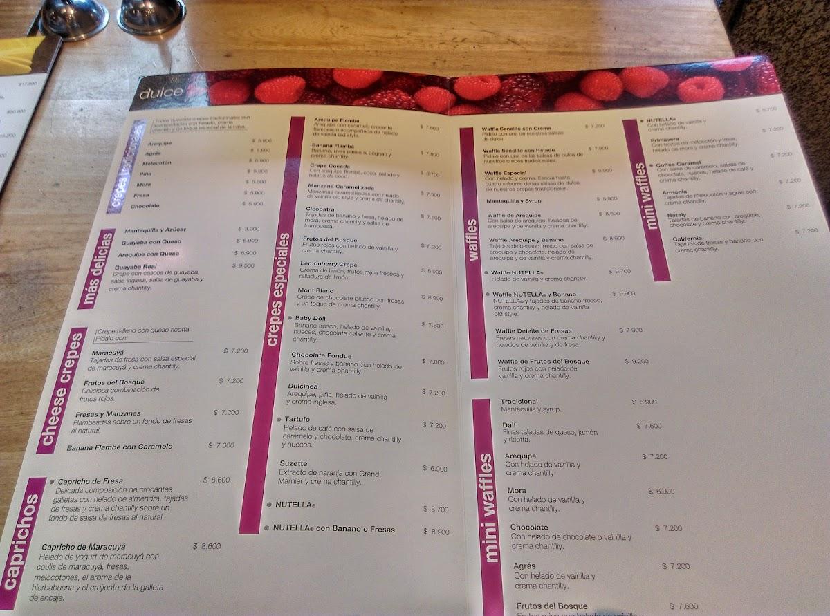 Menu At Crepes Waffles Centro Comercial Galerias Restaurant Bogot