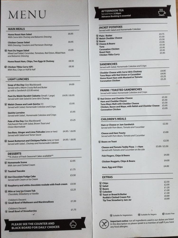 Menu at Pant Du Vineyard and Cafe, Penygroes