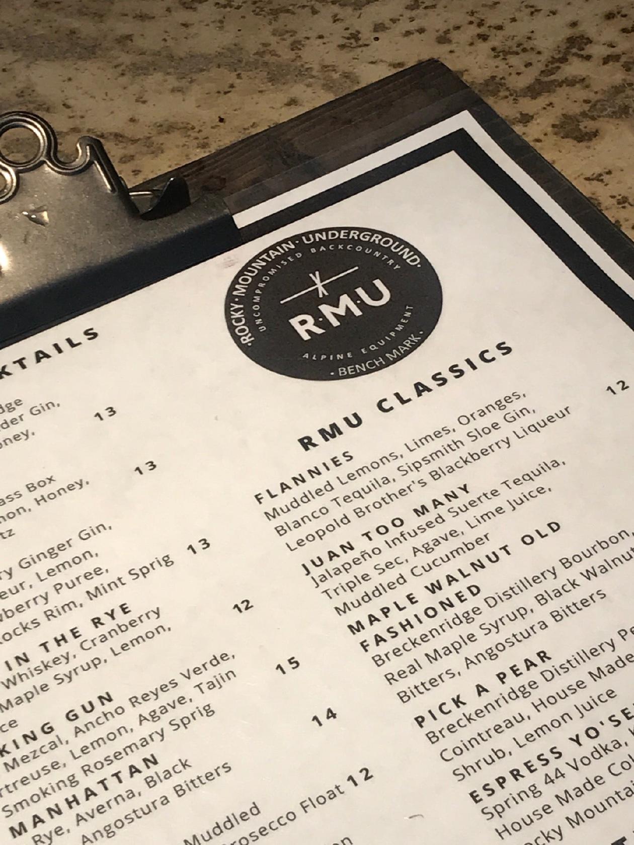 Menu at RMU Food Truck pub & bar, Breckenridge