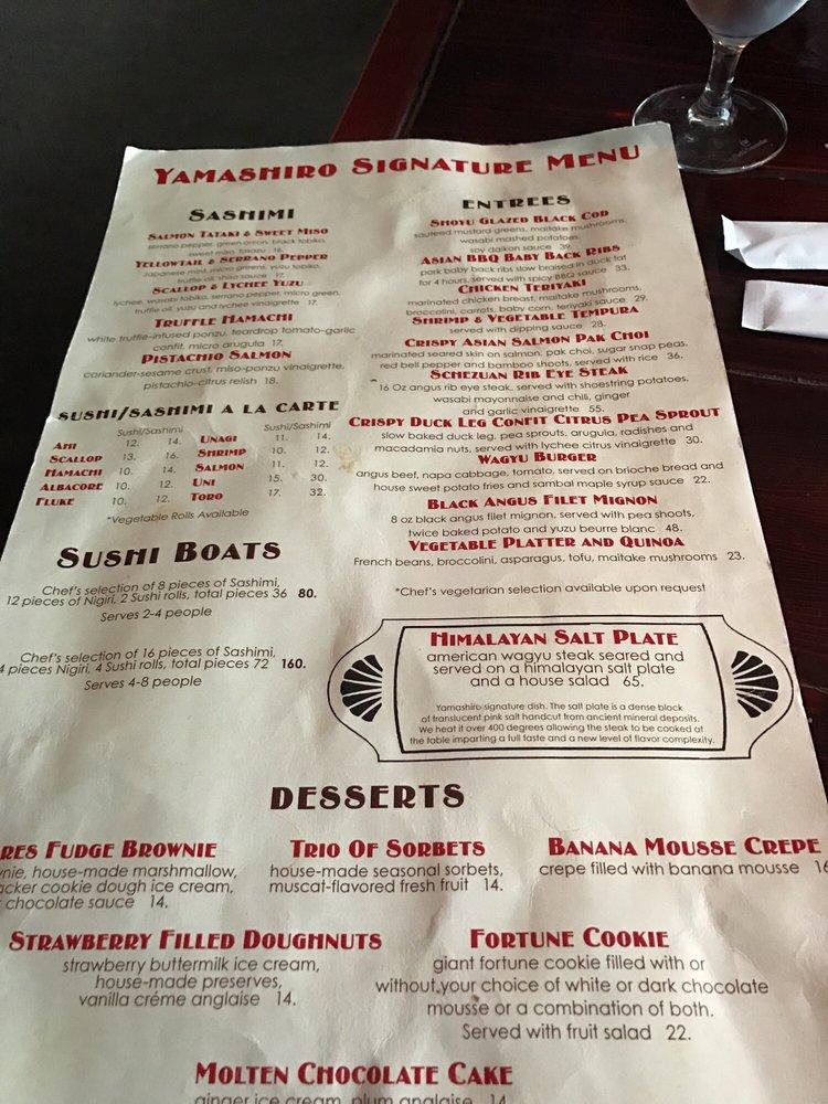 Menu at Yamashiro Hollywood restaurant, Los Angeles