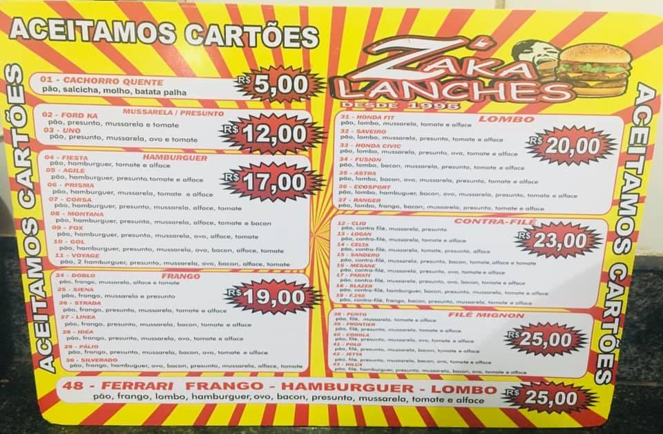 Zaka Lanches cardápio