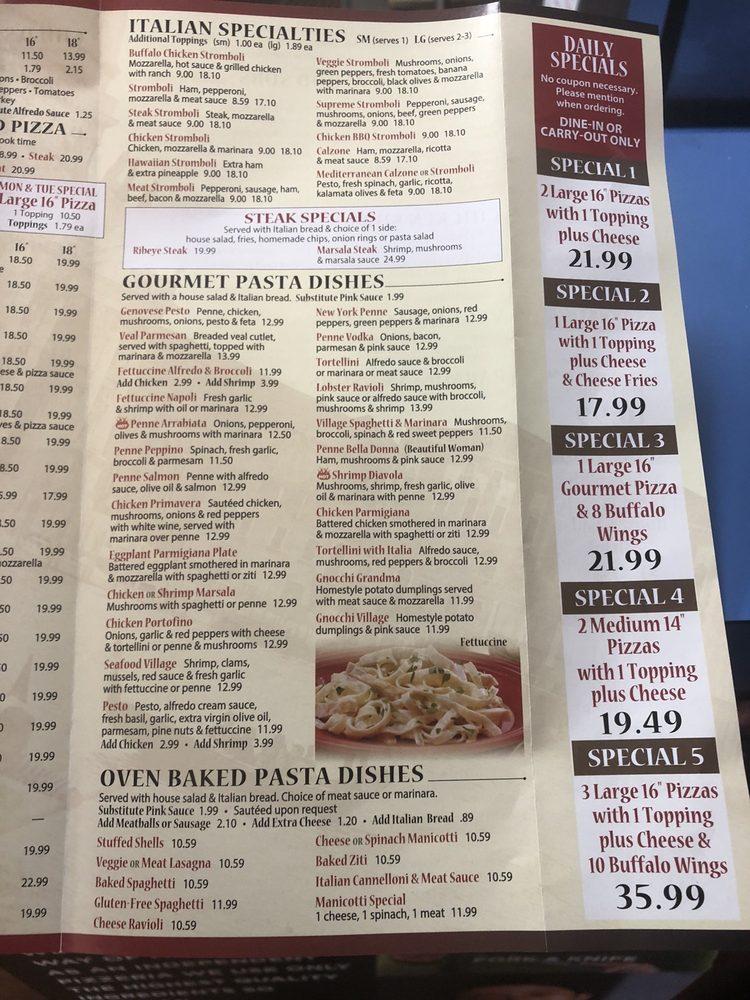 Menu at Village's Pizza pizzeria, Danville