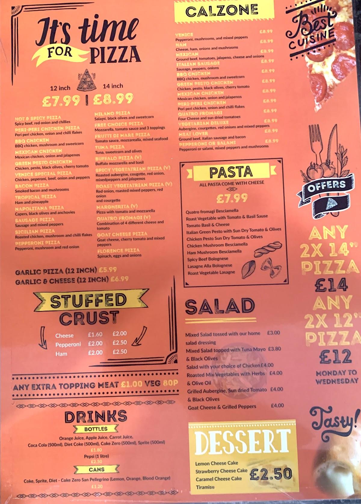 Menu at Little venice Pizzeria, Oxford