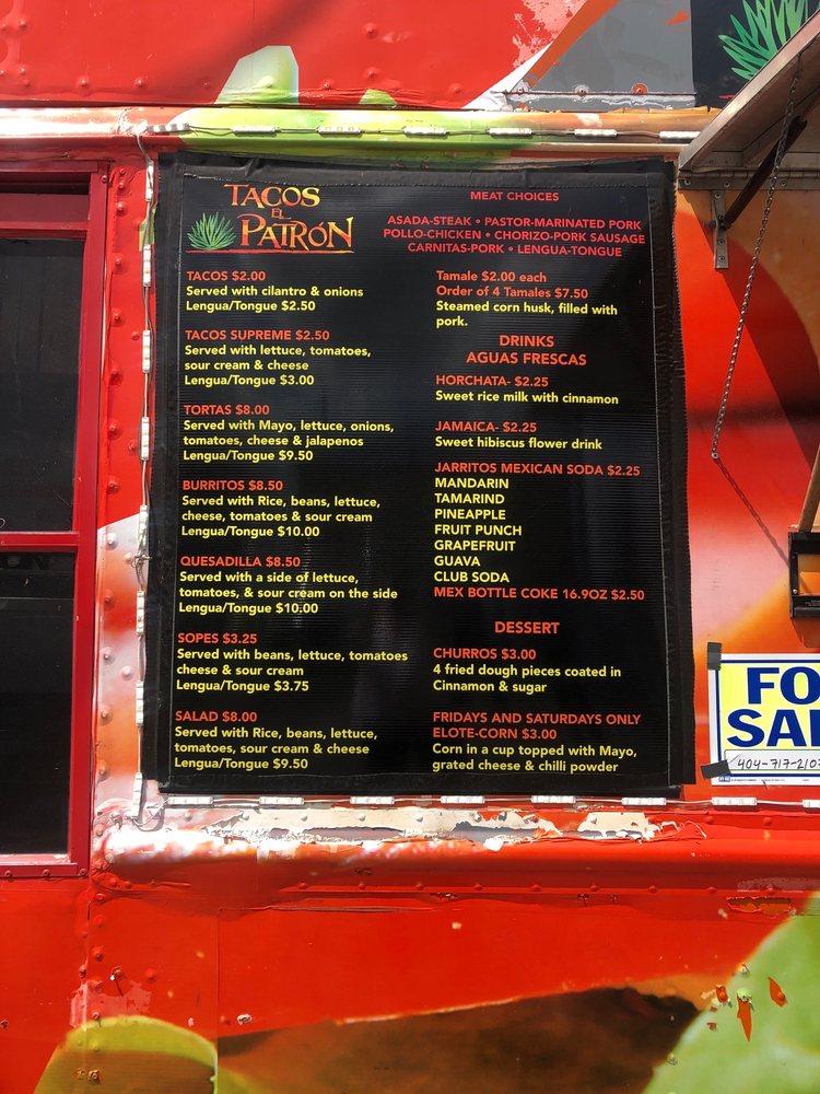 Carta del restaurante “Tacos El Patrón” Mexican Food, Dade City