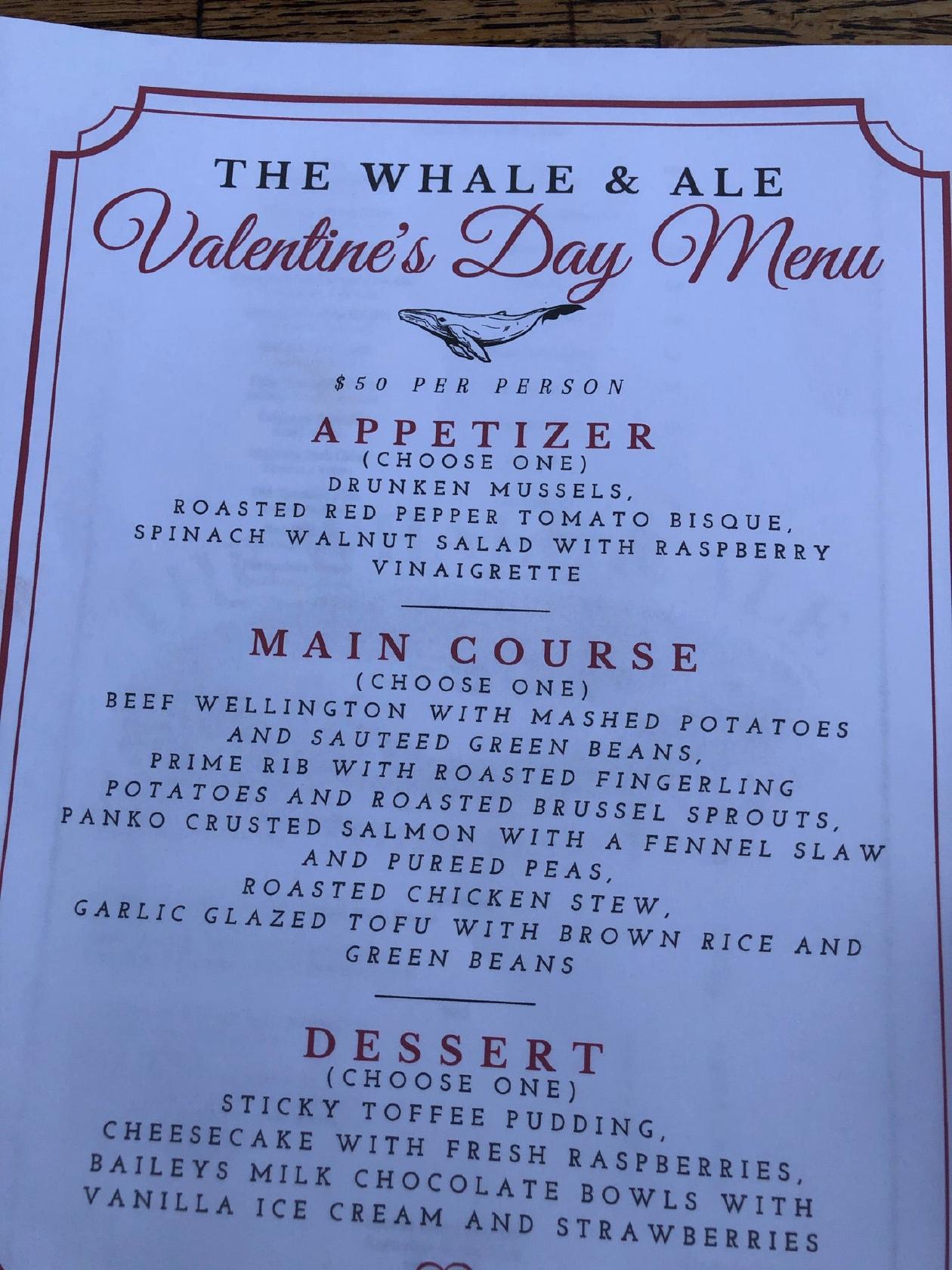 Menu at The Whale & Ale pub & bar, Rancho Palos Verdes