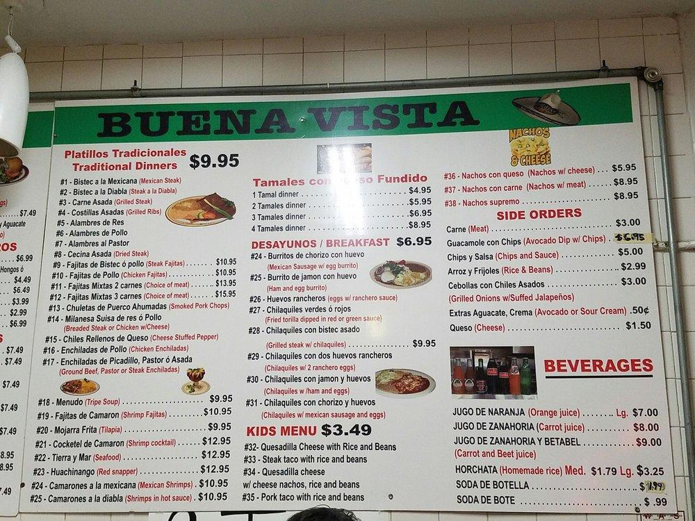 Menu at La Mexicana Buena Vista restaurant, Crystal Lake