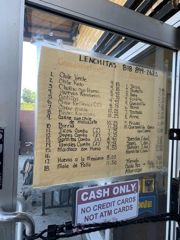 Menu at Lenchita's restaurant, Los Angeles