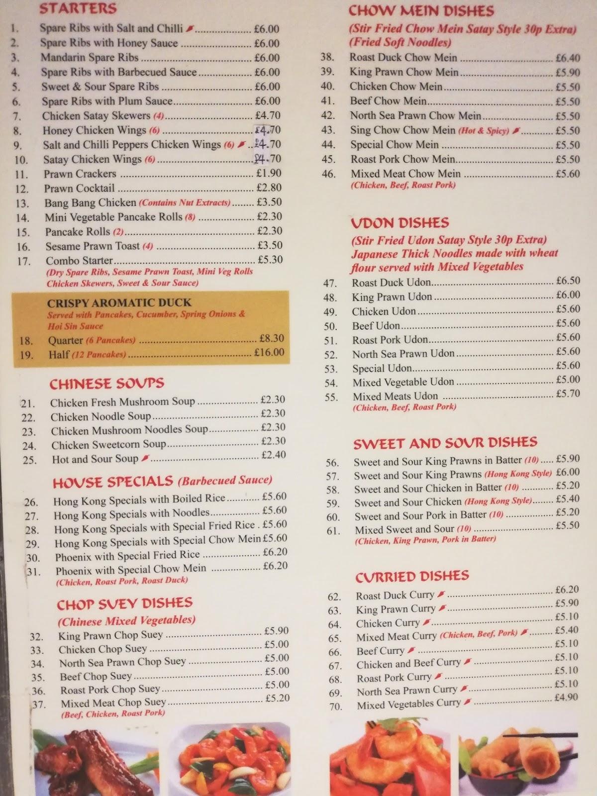 Menu at Hong Kong House Chinese fast food, Truro