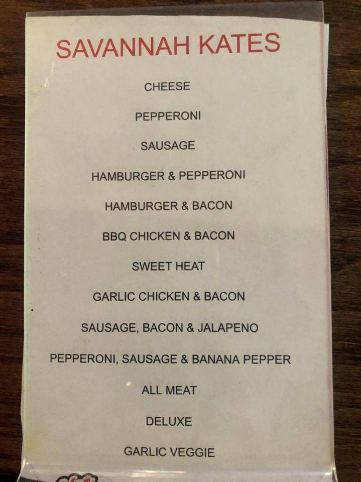 Menu at Savannah Kate's pub & bar, Red Bud
