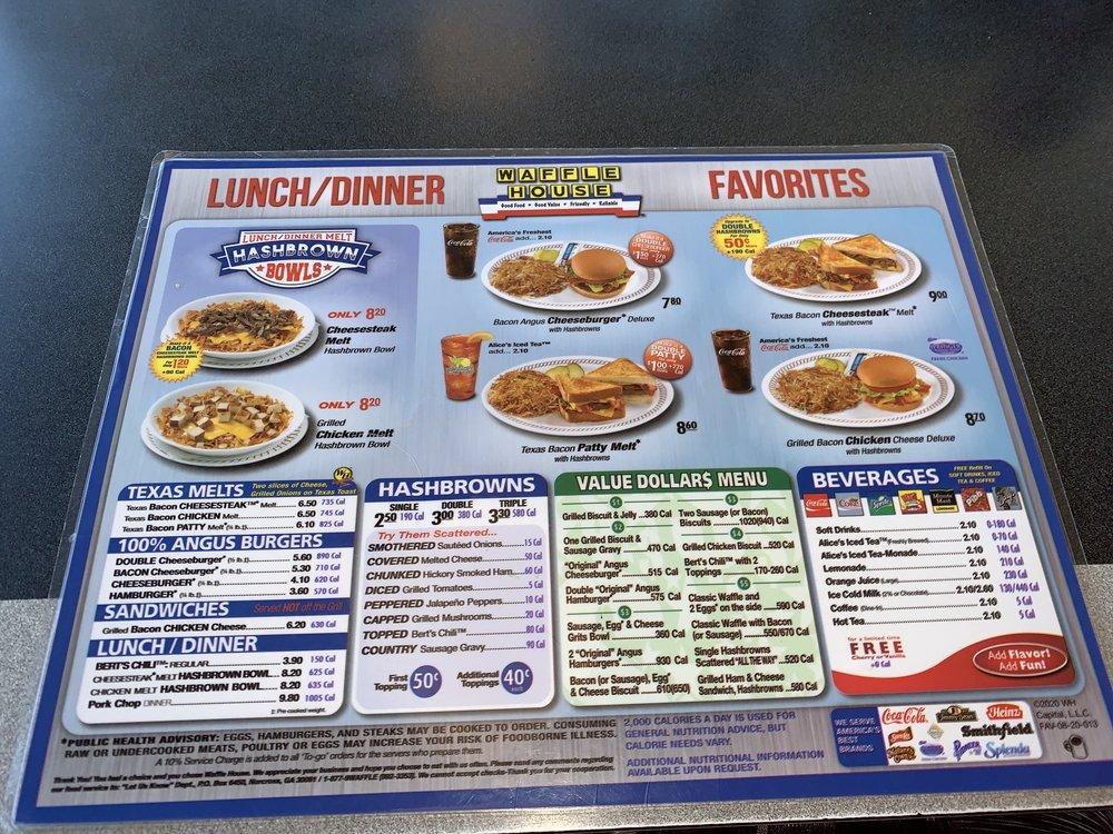 Menu at Waffle House restaurant, Vandalia, 380 E National Rd