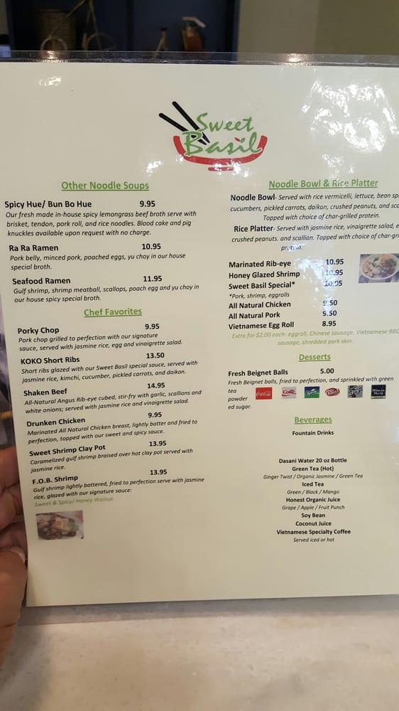 Menu at Sweet Basil Vietnamese Noodles restaurant Beaumont