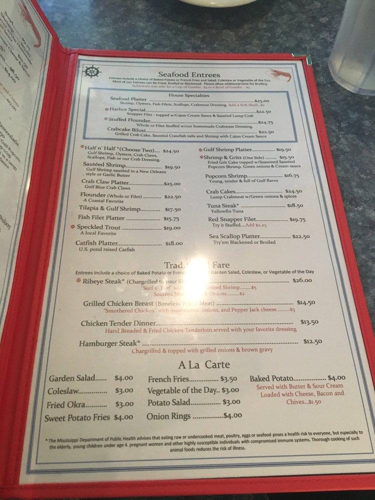 Menu at McElroy's Harbor House restaurant, Biloxi