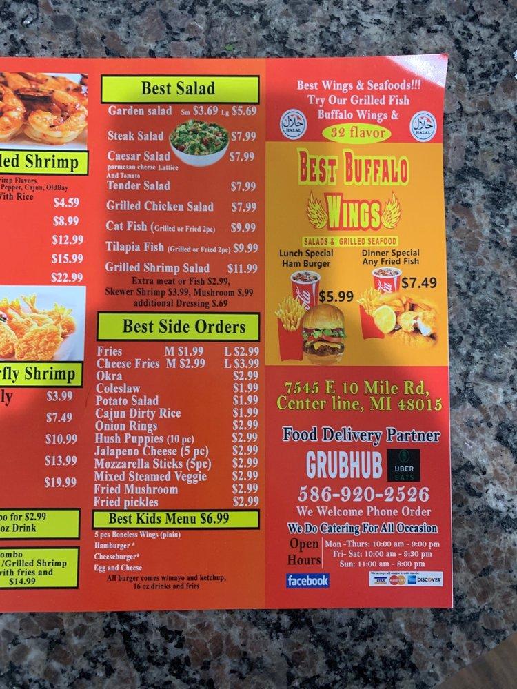 Menu at Best Buffalo Wings restaurant, Center Line